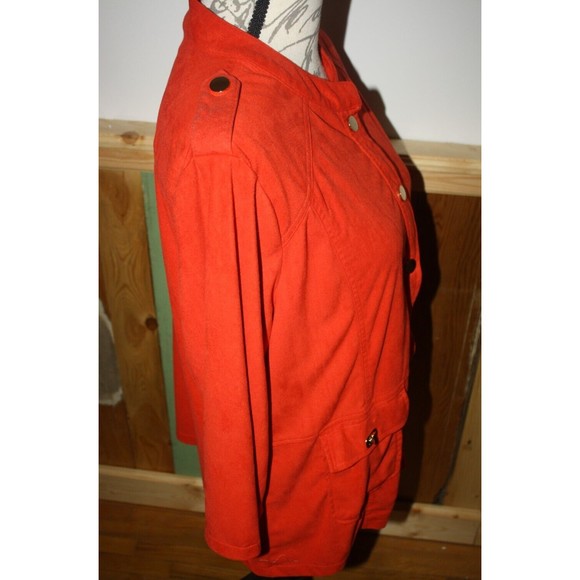 Onque Casual Red Velour Jacket Sz XL LS Shoulder Bands Snaps Pockets Dressy GUC - Picture 5 of 9